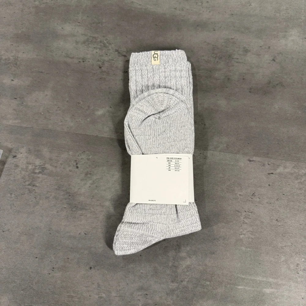 UGG Socks Womens Ribbed Knit Light Gray Marled Calf Crew NEW
